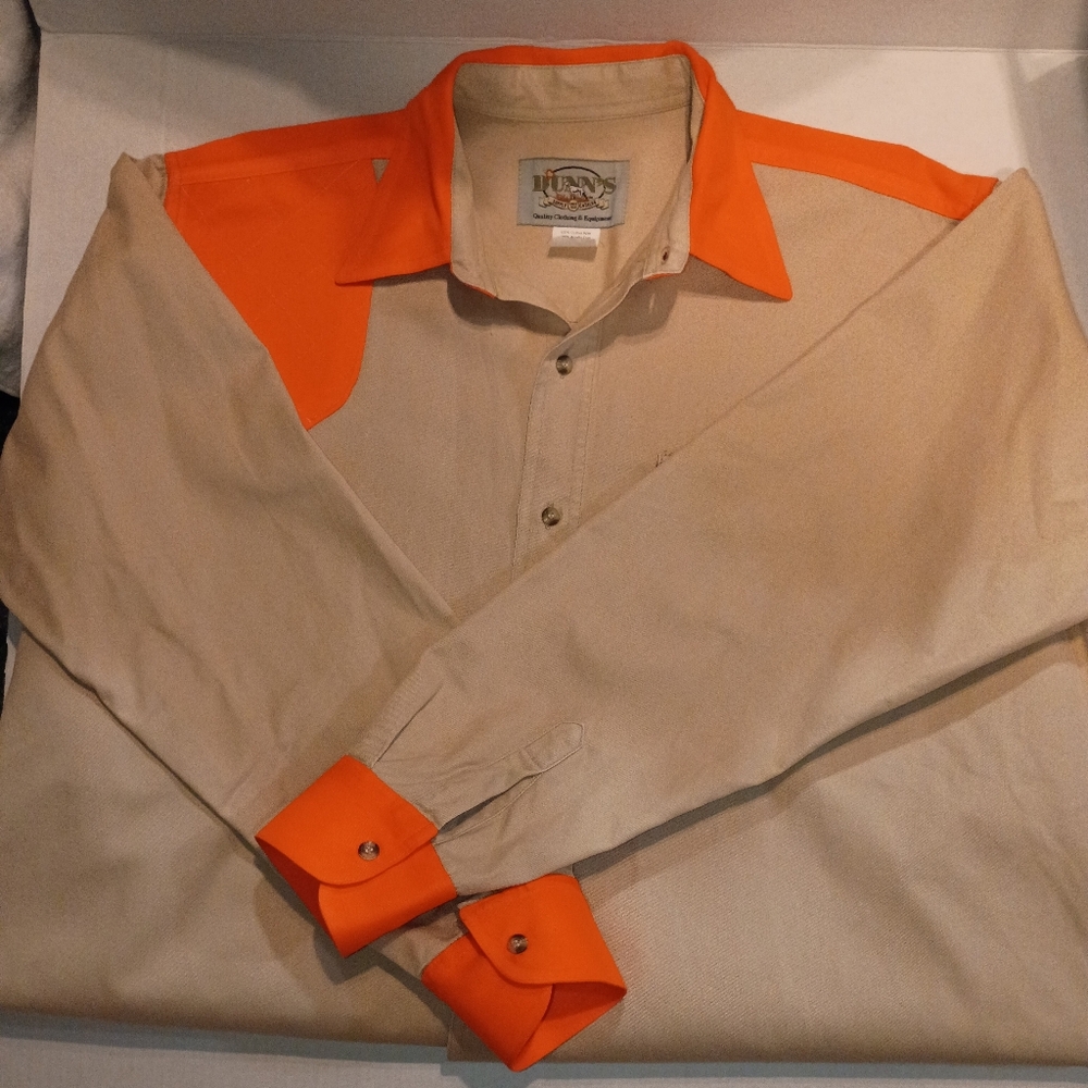 Vintage Dunn's XXL Hunting Shirt Long Sleeve Button Up. Orange Accent‎ Outdoor.